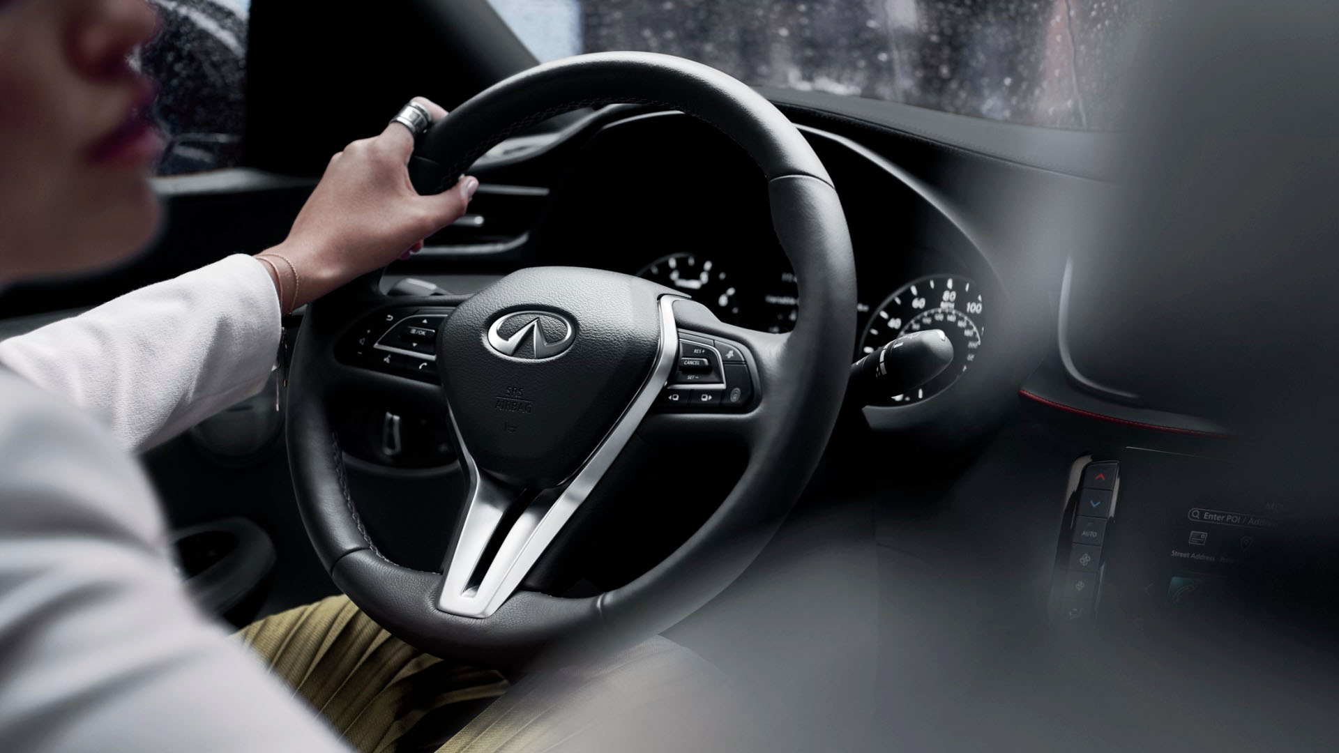 Interior view of INFINITI QX50 steering wheel