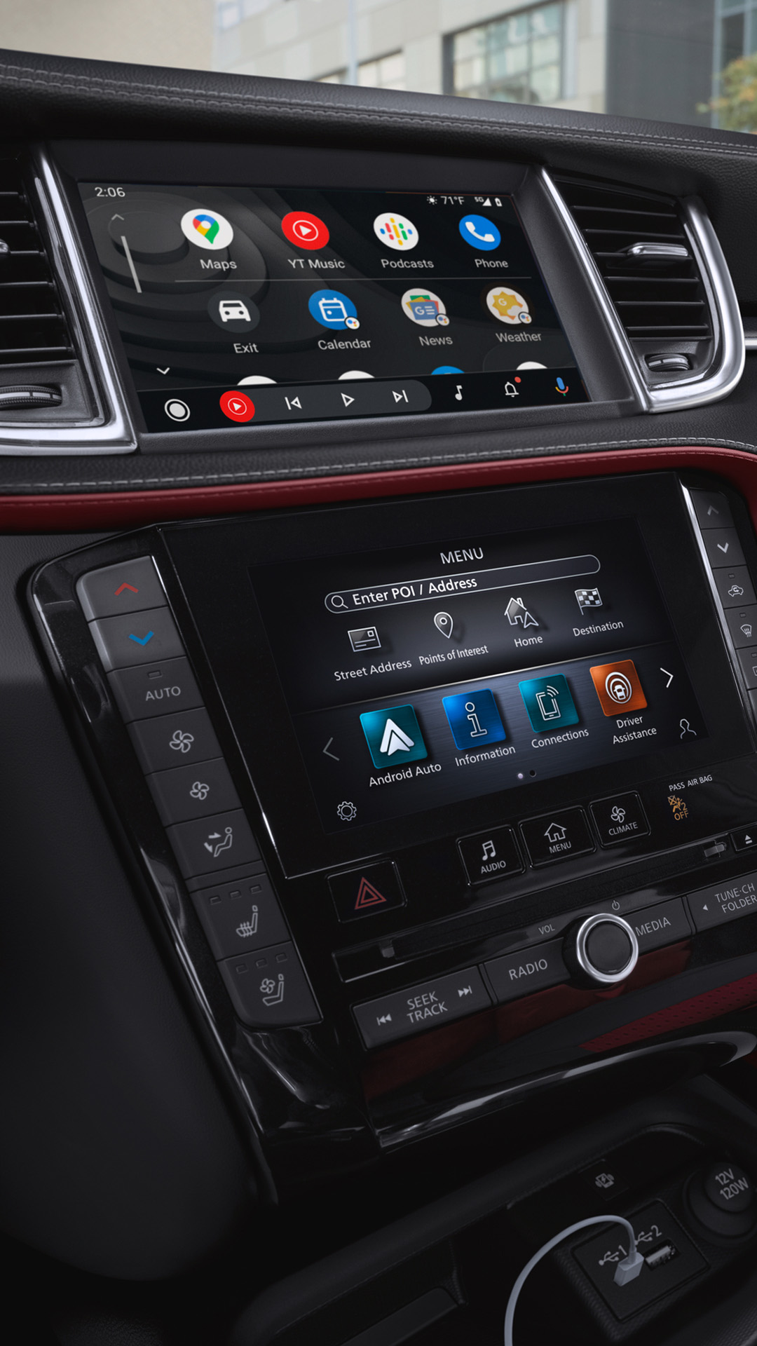 2025 INFINITI QX50 dual touchscreen InTouch system featuring Apple CarPlay and Android Auto-