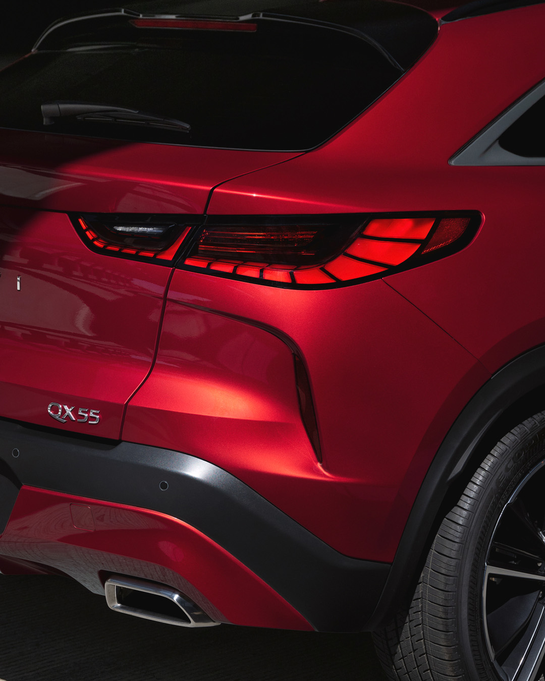 Rear of QX55 with distinctive piano key tail lights