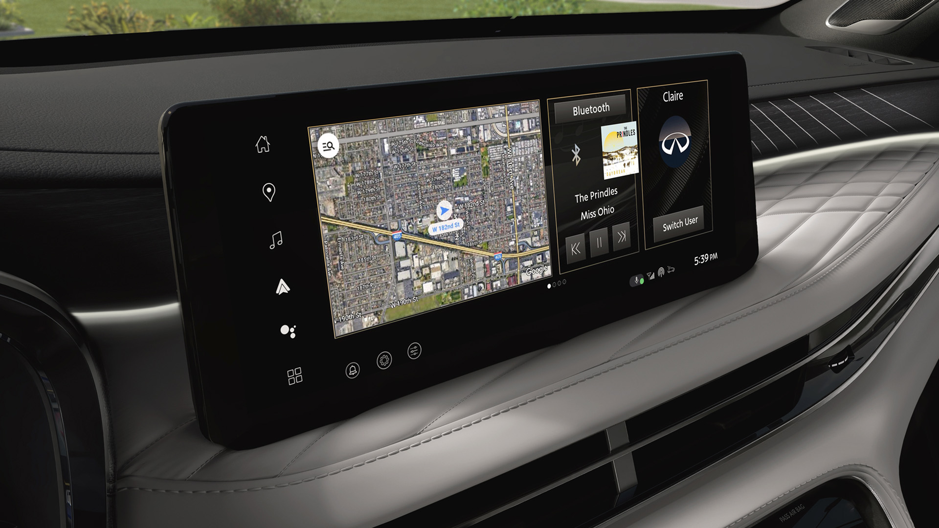 Close-up of infotainment screen with route planning and real-time traffic alerts