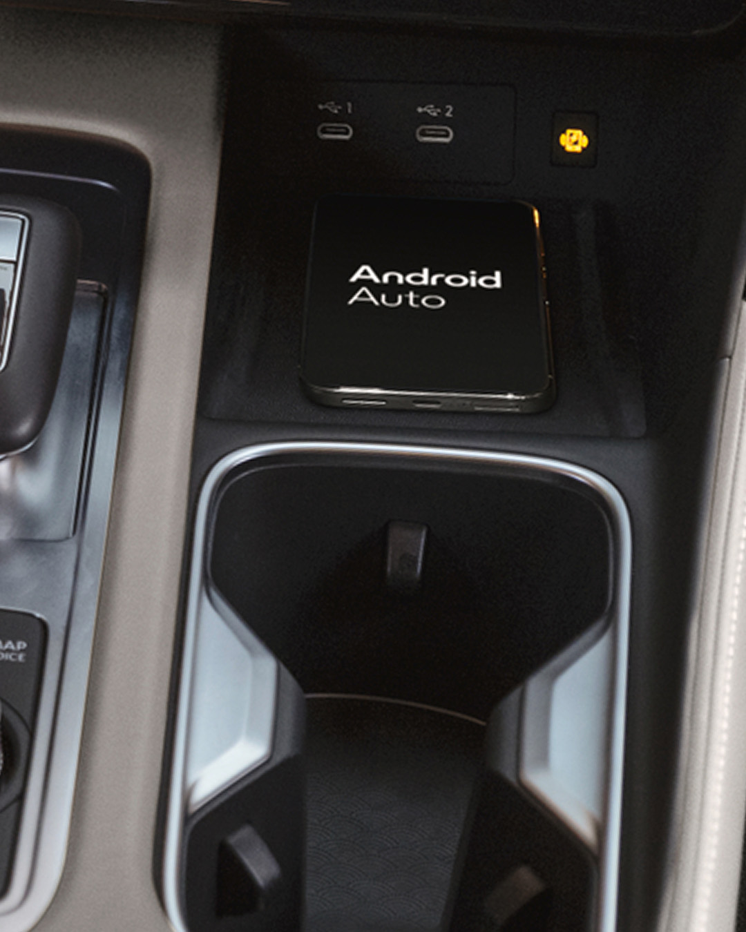 Wireless charging pad and Android Auto puck with lit USB ports
