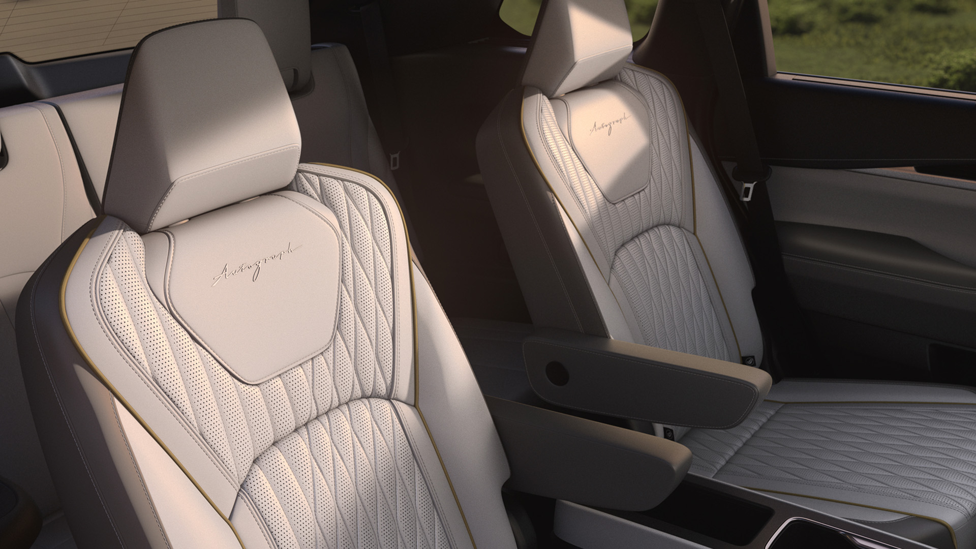 Second-row captain’s chairs in Autograph trim with embroidered leather and center aisle