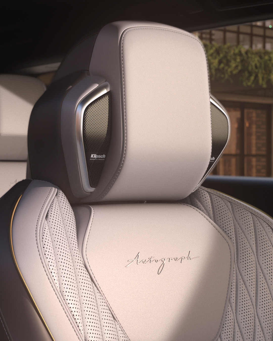 INFINITI QX60 Klipsch speaker built into Autograph seat headrest with ambient backlighting