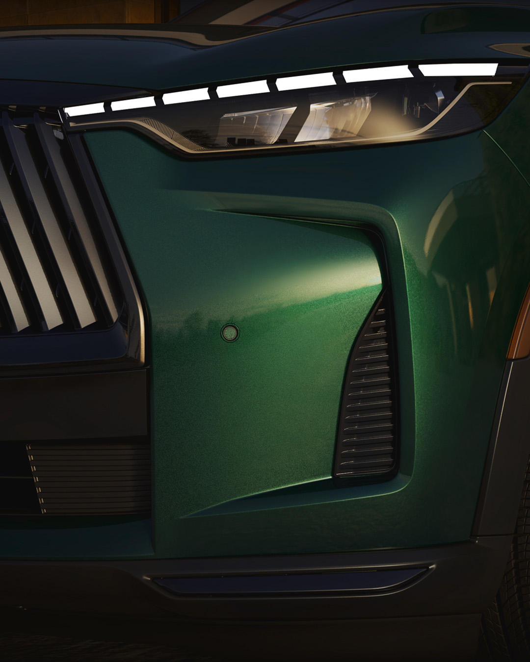 Close-up of 2026 INFINITI QX60 digital piano key headlights with LED strip