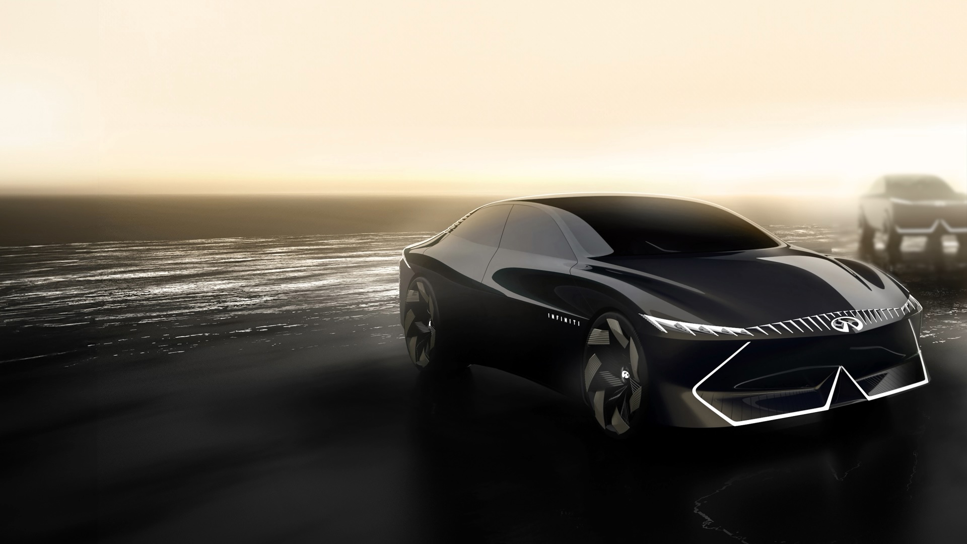 Angled view of the INFINITI Vision Qe electric car