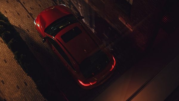 Overhead view of red INFINITI car