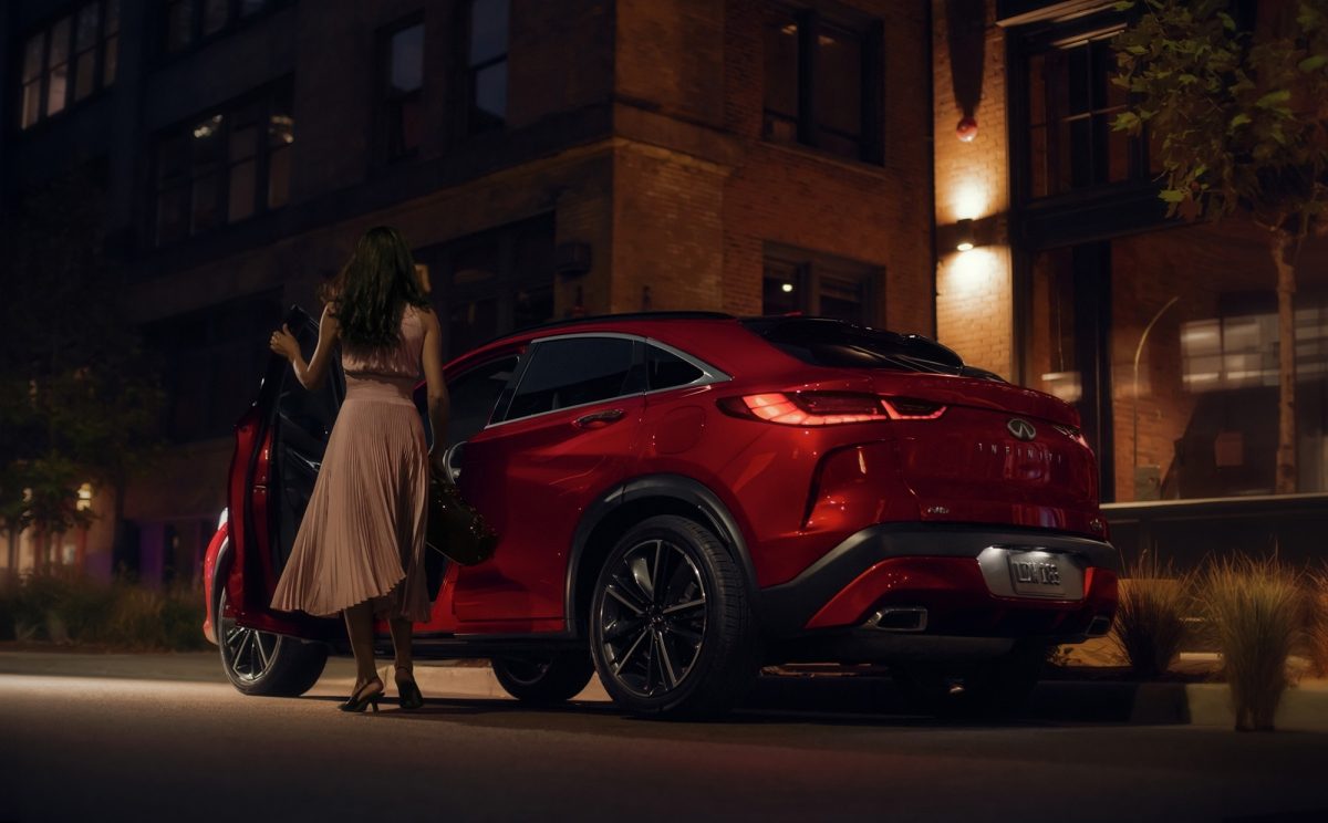 Owner opening driver side door of INFINITI QX55