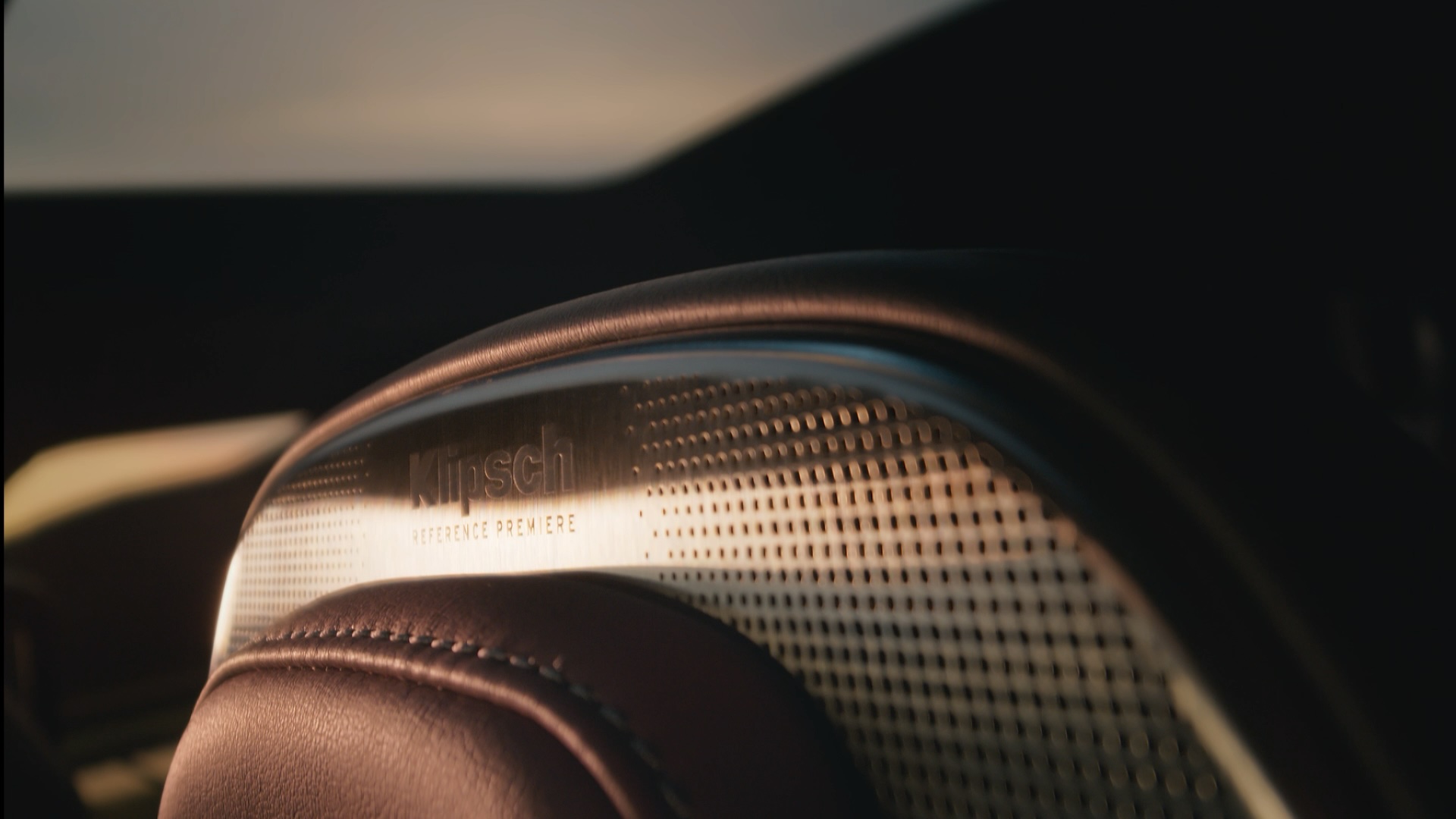 Close-up of premium Klipsch in-car audio system in an INFINITI car, delivering an immersive sound experience
