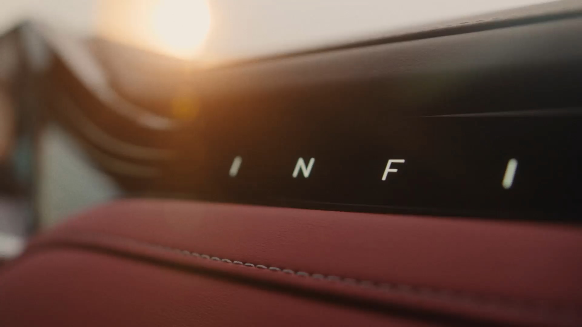 Closeup of INFINITI car badge