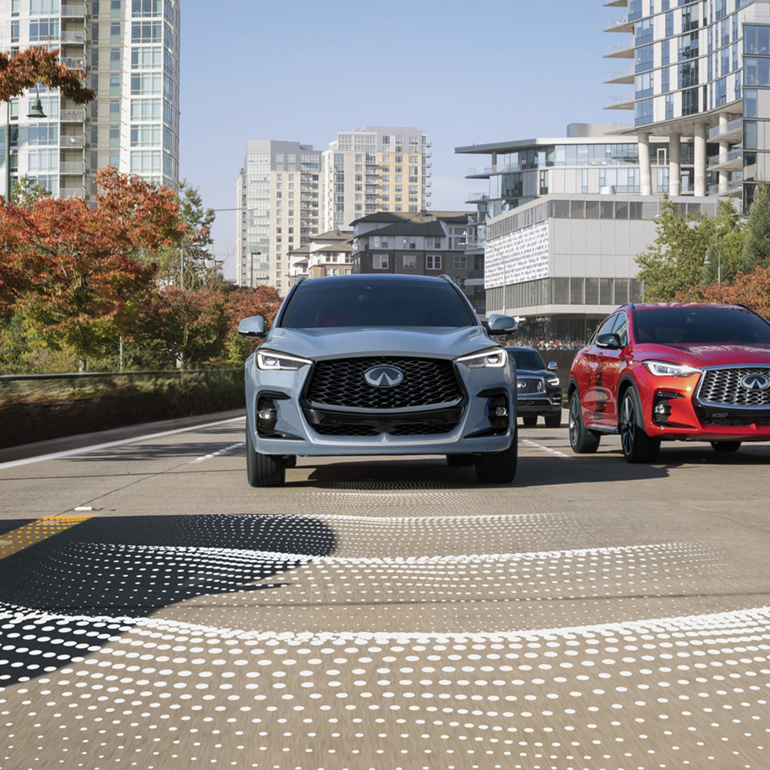 Front view of INFINITI QX50 activating Intelligent Cruise Control 