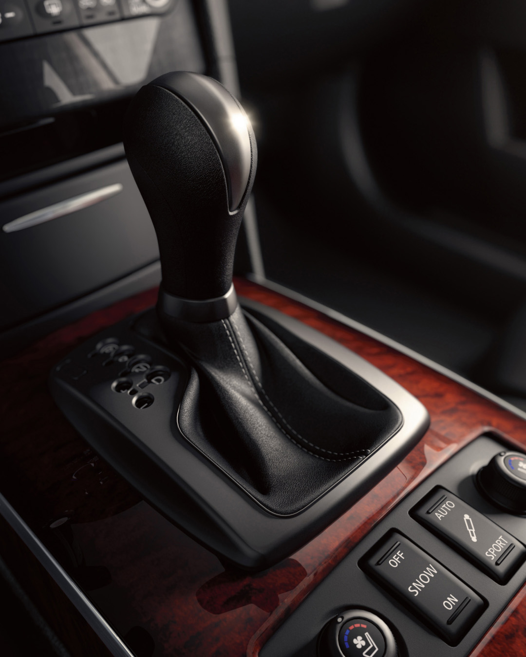 Closeup of INFINITI QX70 Luxury Crossover SUV gear shift