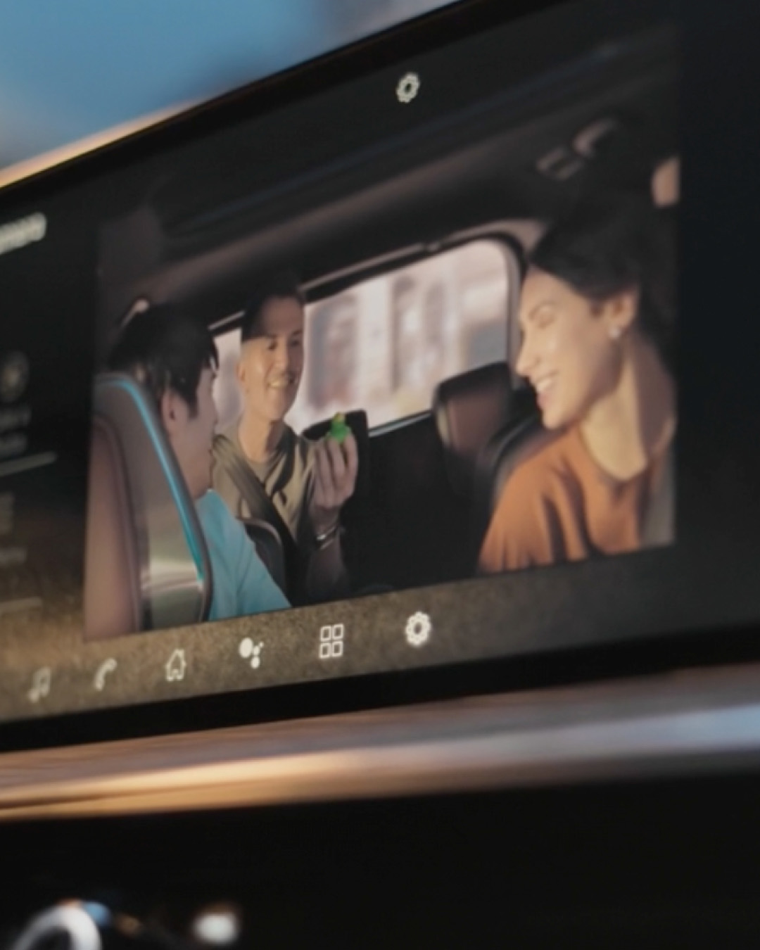 2026 INFINITI QX80 in-cabin camera display capturing rear seat passengers