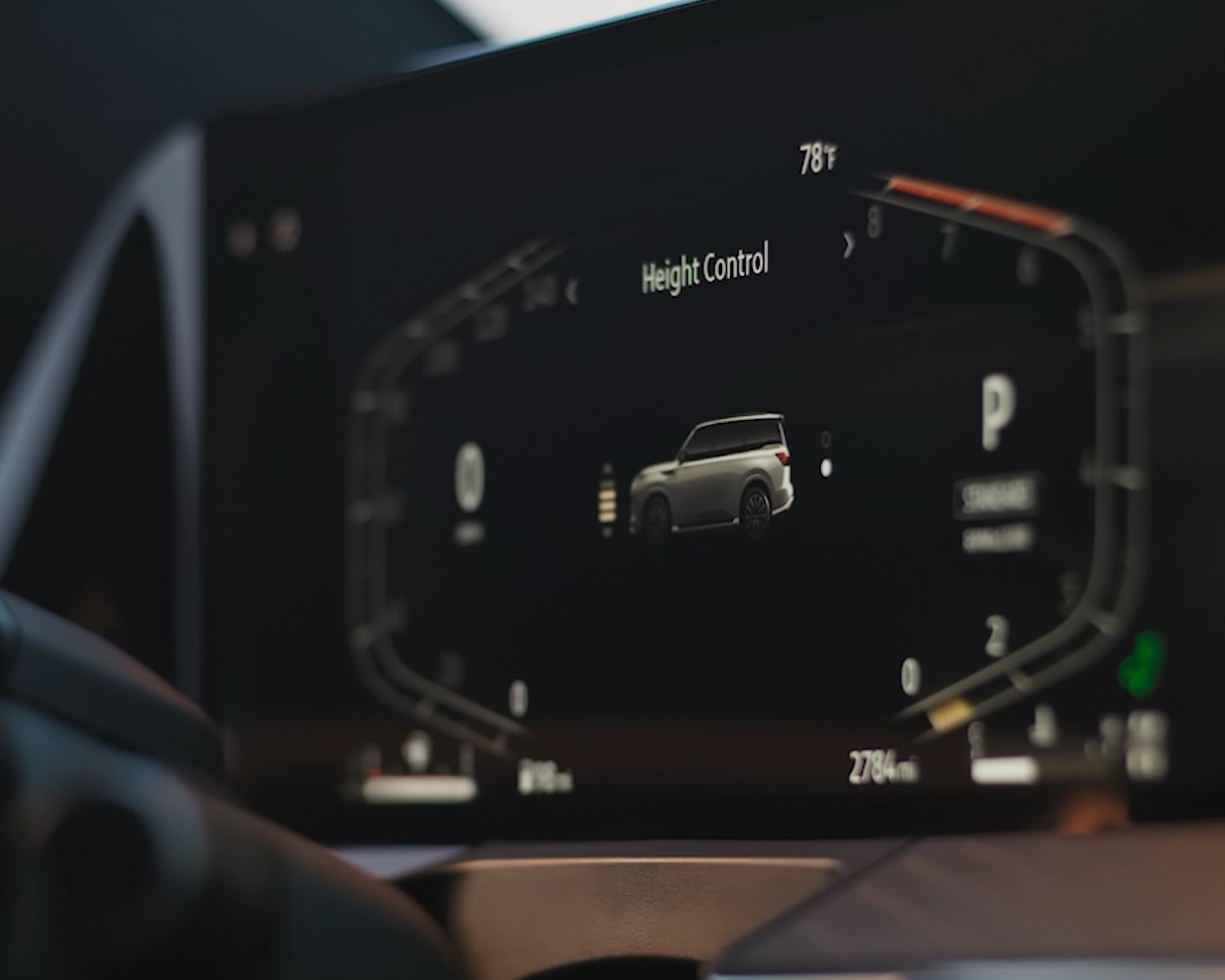2026 INFINITI QX80 adjustable height control feature on digital instrument cluster